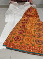 Pure Camric Cotton Orange Casual Wear Chikankari Work Readymade Kurti With Plazzo